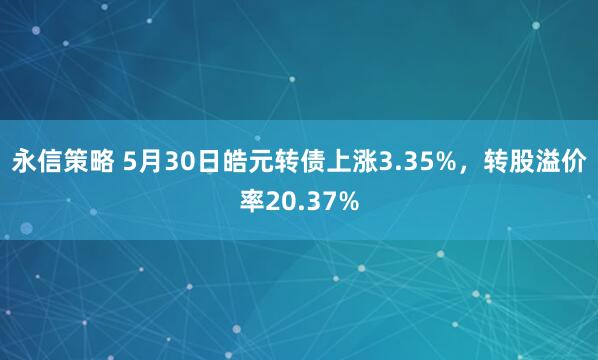 永信策略 5月30日皓元转债上涨3.35%，转股溢价率20.37%